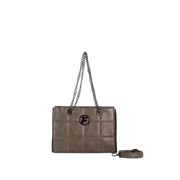Fashionhunters Khaki quilted shoulder bag with chains