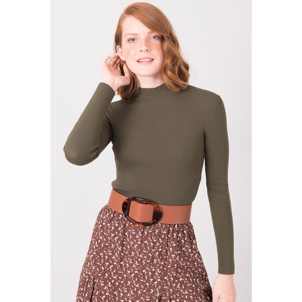 Fashionhunters Khaki short ribbed turtleneck BSL