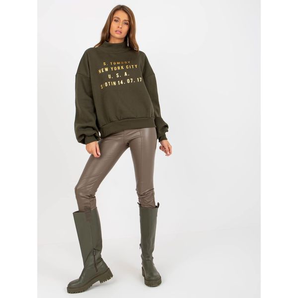 Fashionhunters Khaki sweatshirt with a printed design and wide sleeves