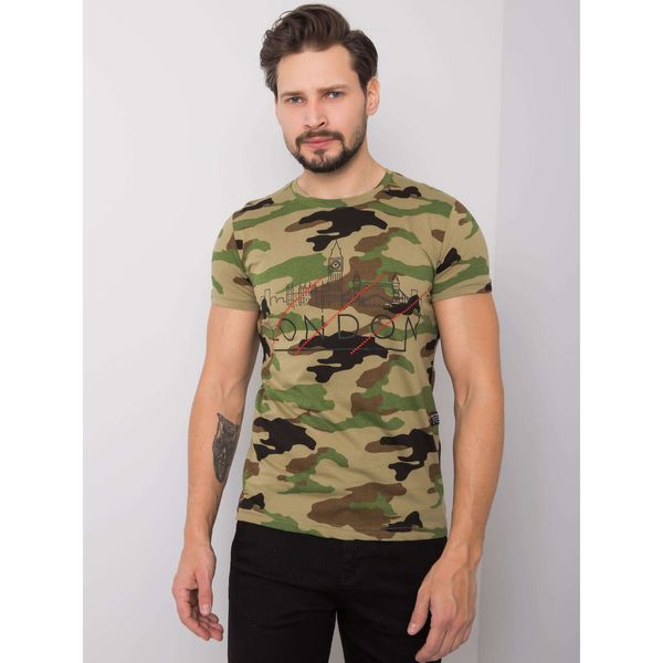 Fashionhunters Khaki t-shirt męski z nadrukiem