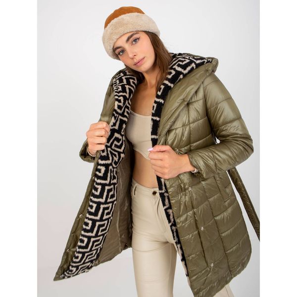 Fashionhunters Khaki transitional quilted jacket with a belt