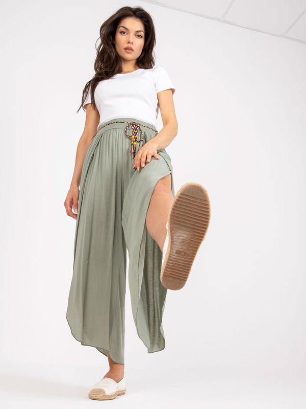 Fashionhunters Khaki translucent trousers made of fabric with wide legs OCH BELLA