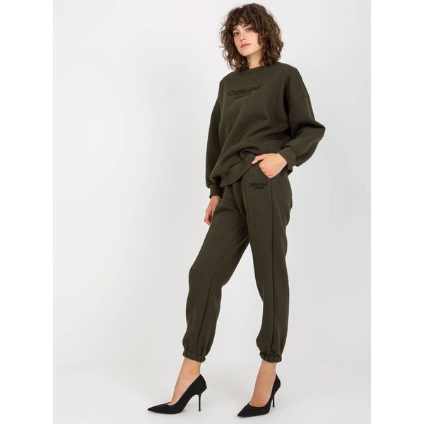 Fashionhunters Khaki two-piece tracksuit set with inscriptions