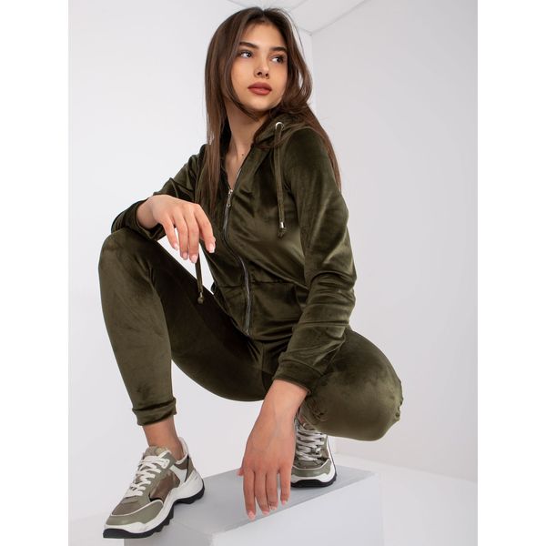 Fashionhunters Khaki velor set with an Ilaria sweatshirt