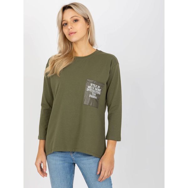 Fashionhunters Khaki women's casual round neck blouse