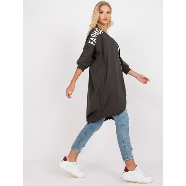Fashionhunters Khaki women's sweatshirt with 3/4 sleeves