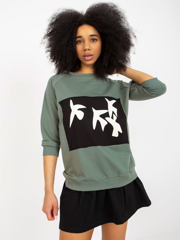 Fashionhunters Khaki women's tracksuit with sweatshirt with print