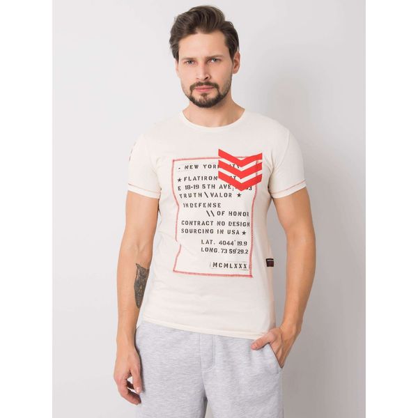 Fashionhunters Kremowy t-shirt męski z nadrukami