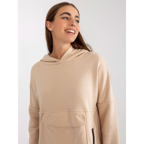 Fashionhunters Ladies' beige long sweatshirt with zippers