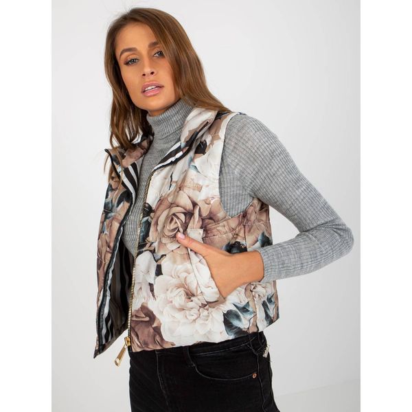 Fashionhunters Ladies' beige quilted vest with flowers