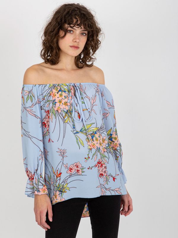 Fashionhunters Lady's blouse with flowers - blue