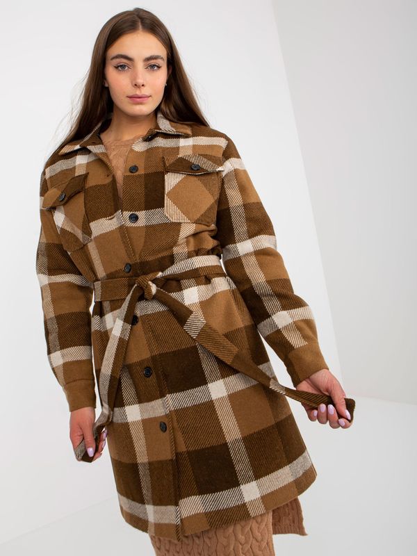 Fashionhunters Lady's brown plaid coat with buttons