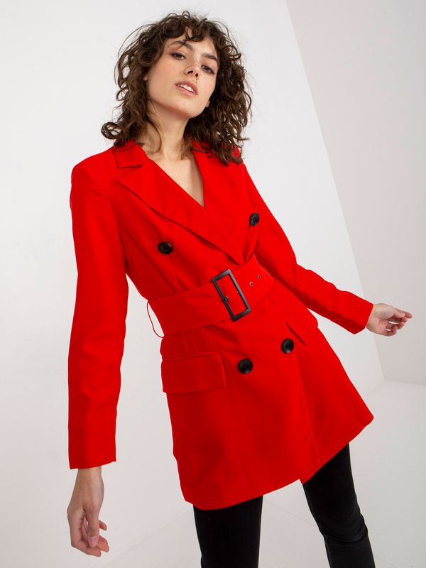 Fashionhunters Lady's double-breasted jacket with belt - red
