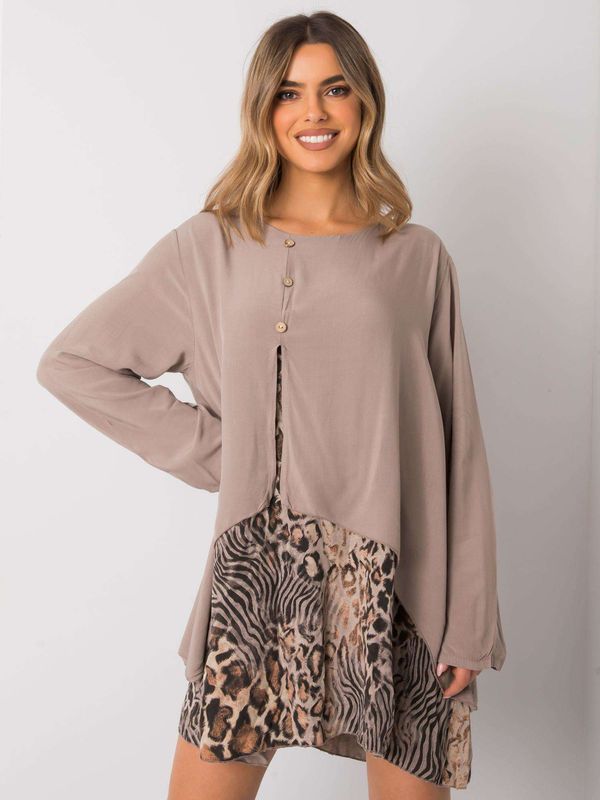 Fashionhunters Lady's dress in oversized dark beige color