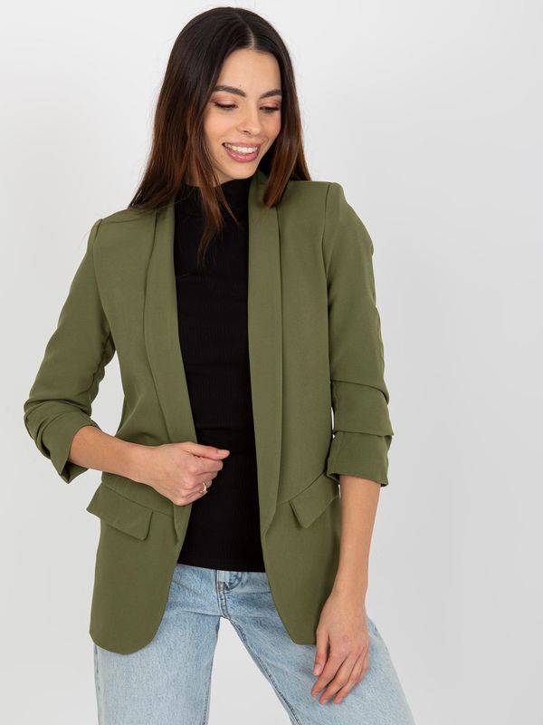 Fashionhunters Lady's elegant jacket without fastening - khaki