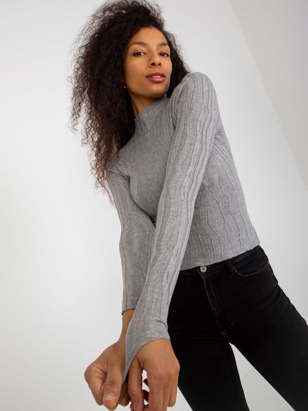 Fashionhunters Lady's grey fitted sweater with turtleneck