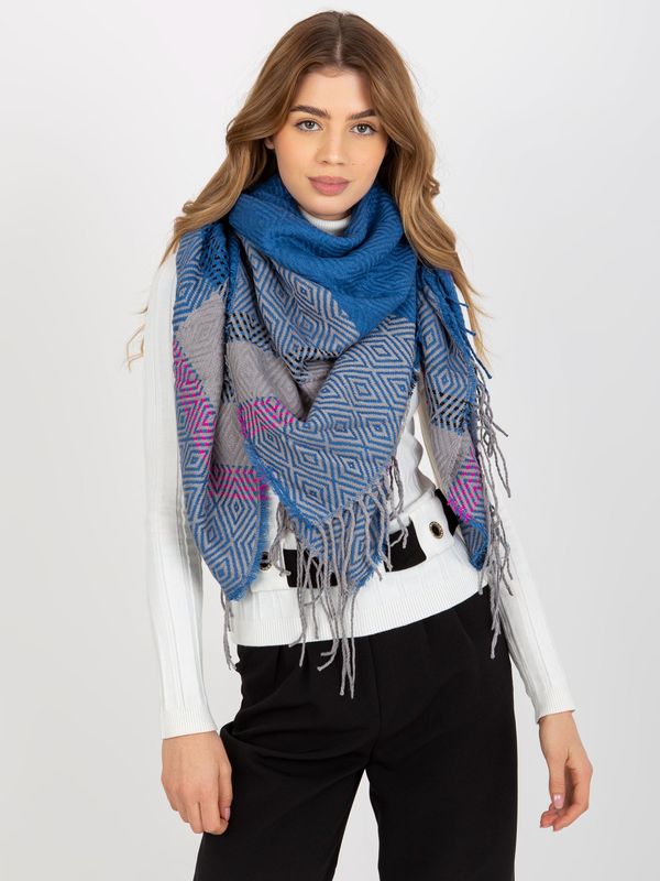 Fashionhunters Lady's patterned scarf with fringe - blue