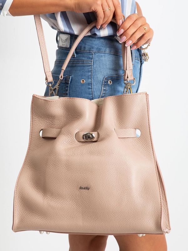 Fashionhunters Leather handbag in pink