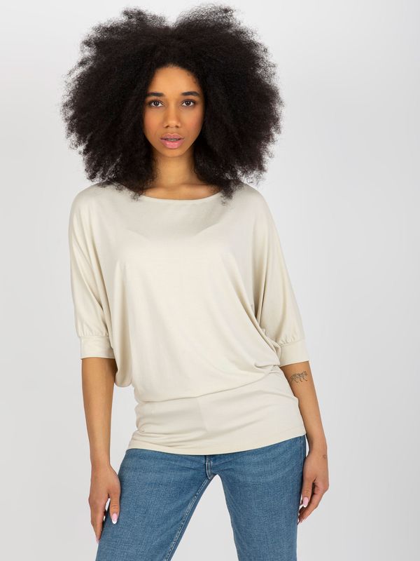 Fashionhunters Light beige blouse with bateau neckline