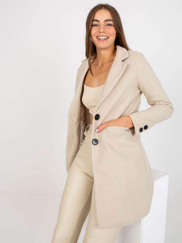 Fashionhunters Light beige classic coat with Dalida button fastening