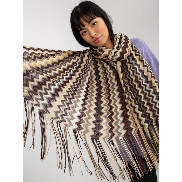 Fashionhunters Light beige patterned scarf with fringes