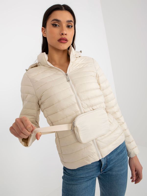 Fashionhunters Light beige transitional quilted jacket with hood and bag