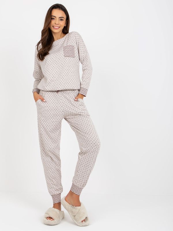 Fashionhunters Light beige two-piece pajamas with trousers