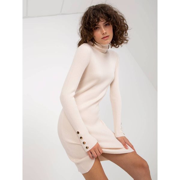 Fashionhunters Light beige women's turtleneck knitted dress