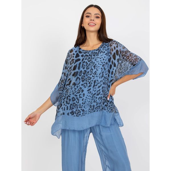 Fashionhunters Light blue airy leopard blouse with 3/4 sleeves