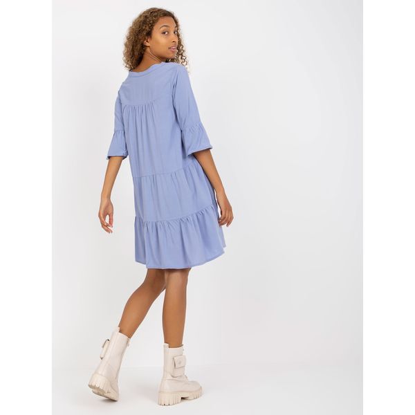 Fashionhunters Light blue dress with a frill and 3/4 SUBLEVEL sleeves