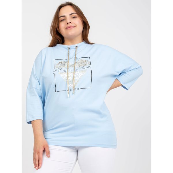 Fashionhunters Light blue everyday plus size blouse with 3/4 sleeves