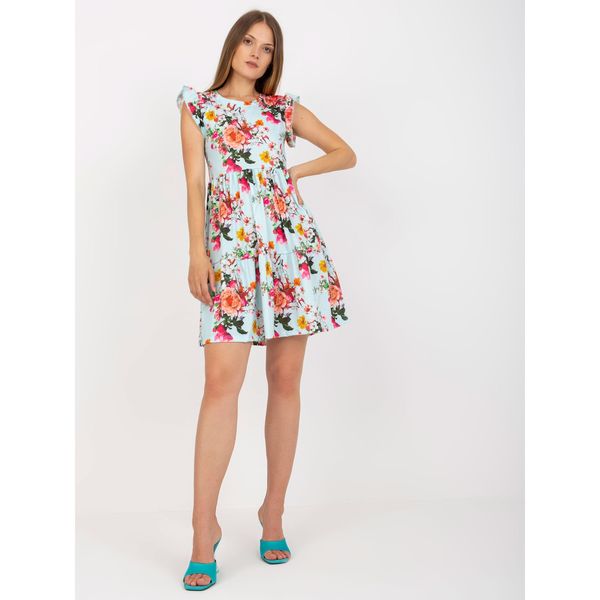 Fashionhunters Light blue floral dress with ruffles on the sleeves