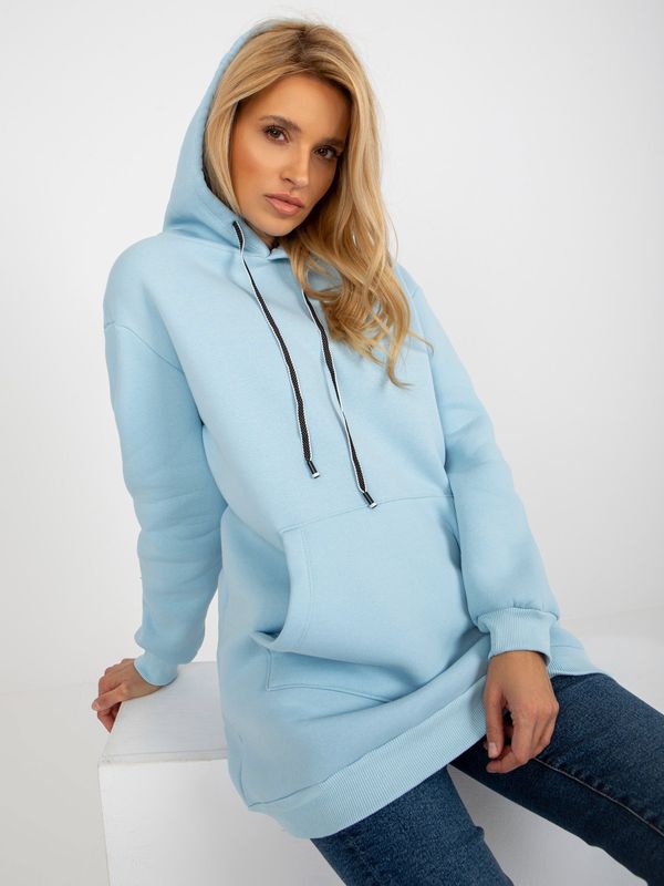 Fashionhunters Light blue long kangaroo hoodie