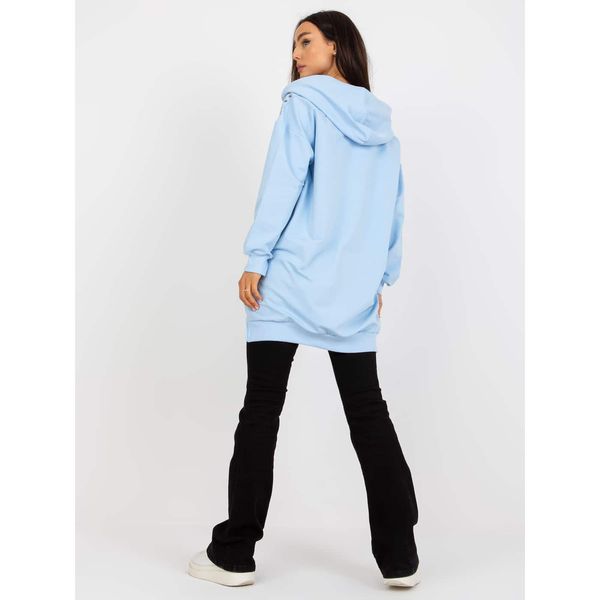 Fashionhunters Light blue long zip sweatshirt with RUE PARIS embroidery