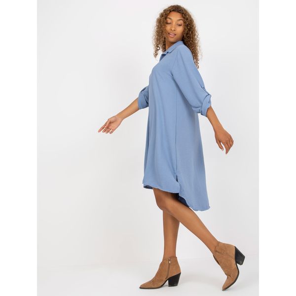 Fashionhunters Light blue one size shirt dress with a collar