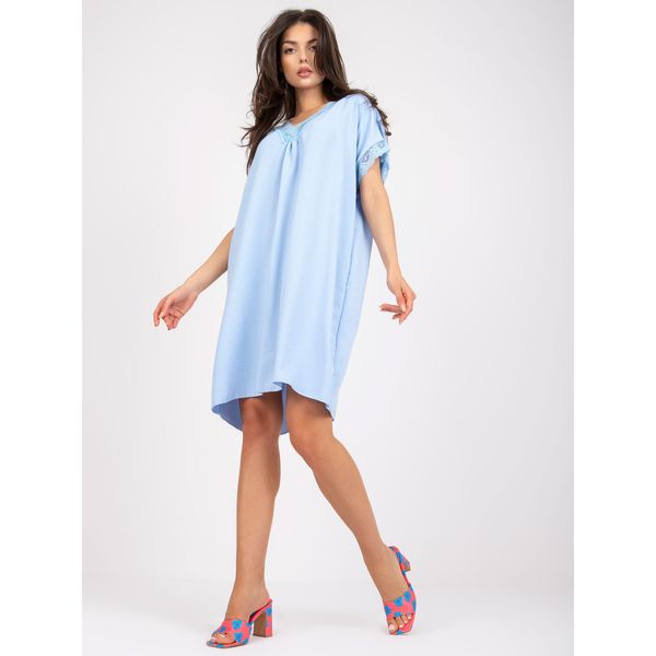Fashionhunters Light blue oversize dress with lace