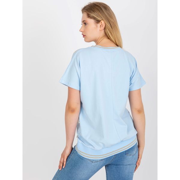 Fashionhunters Light blue plus size cotton blouse with V-neck
