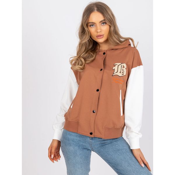 Fashionhunters Light brown baseball sweatshirt with a hood and pockets