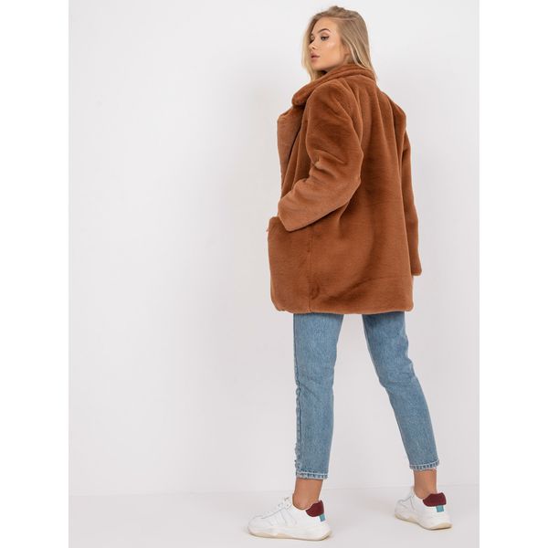 Fashionhunters Light brown faux fur coat with long sleeves
