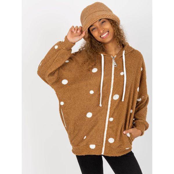Fashionhunters Light brown polka dot plush sweatshirt