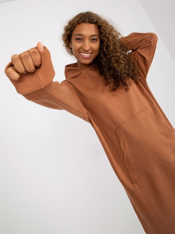 Fashionhunters Light brown simple sweatshirt dress with pocket SUBLEVEL