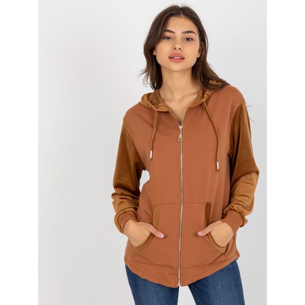 Fashionhunters Light brown sweatshirt with velor inserts