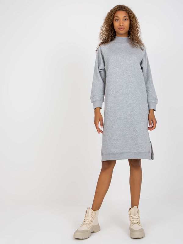 Fashionhunters Light gray simple sweatshirt dress with slits