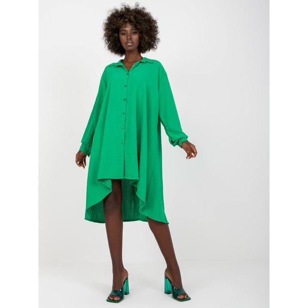 Fashionhunters Light green asymmetrical shirt dress with a collar