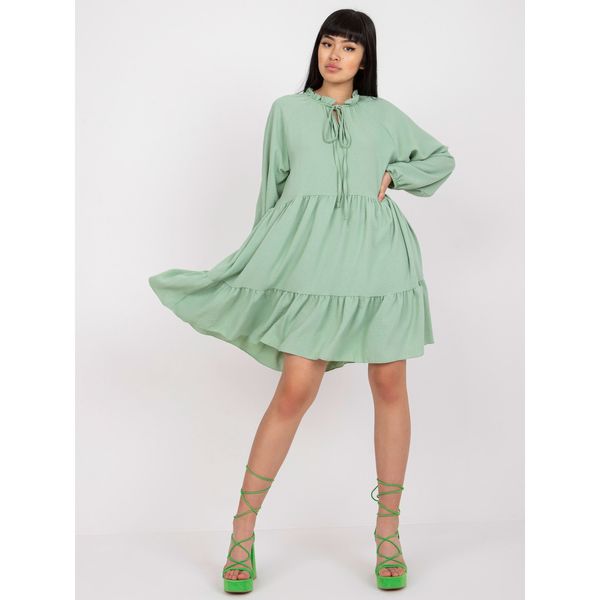 Fashionhunters Light green boho style dress with a frill