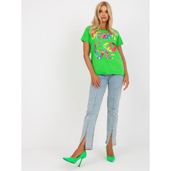 Fashionhunters Light green cotton blouse with a print