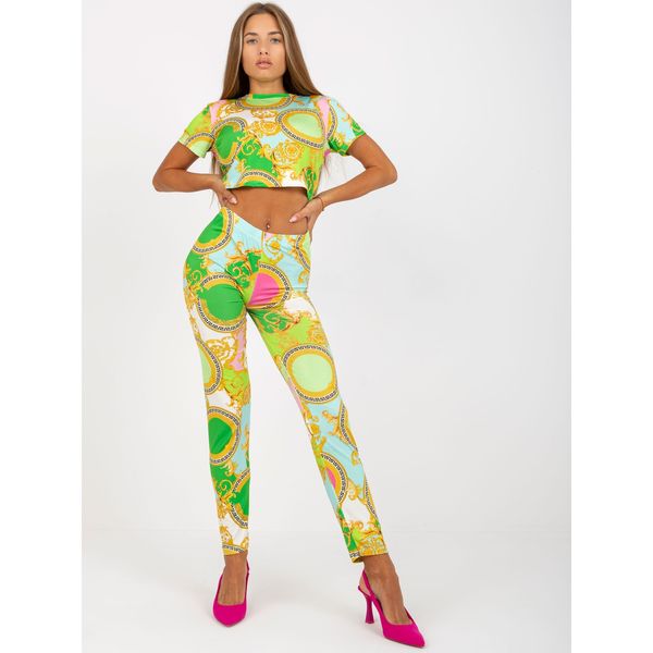 Fashionhunters Light green fitted casual set with prints