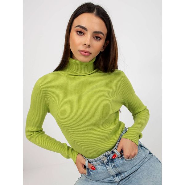 Fashionhunters Light green fitted ribbed turtleneck sweater