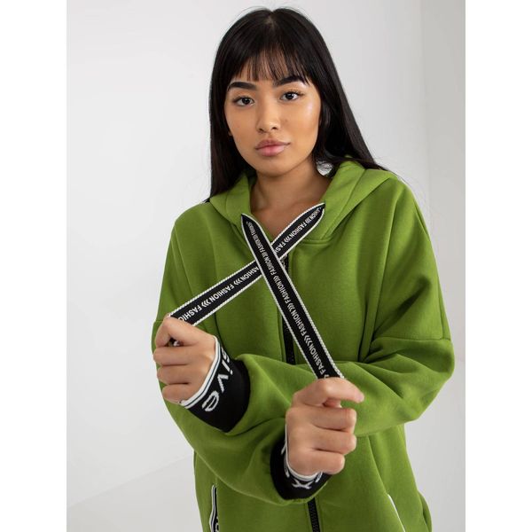 Fashionhunters Light green long zip sweatshirt made of Mayar cotton