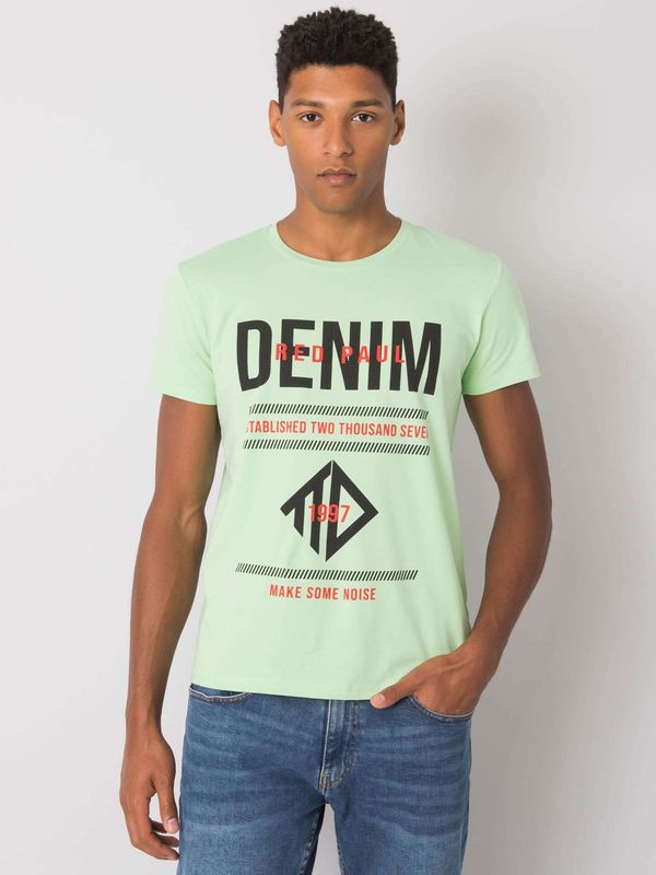 Fashionhunters Light green men's cotton T-shirt with print
